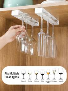 1pc No-Drill Hanging Wine Glass Rack, Cabinet Under-Mount Stemware Storage Holder, Thickened ABS Material With Rounded Edges To Protect Glasses, Space-Saving Easy Installation Anti-Slip Nail-Free Glassware Organizer For Kitchen, Bar, Restaurant, Cafe - A - View 3