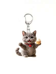 Cute Gray Kitten Reading Pattern Keychain, Party Pendant, Multi-Functional Keychain Decoration, Phone Charm, Backpack Charm, Key Charm, Car Charm, Party Fashion Accessory, Fun 2D Acrylic Accessory, Suitable For Backpack, Bag, Car Key Charm And Daily Use, Great Choice For Couple Gifts, Party Supplies - Multicolor - View 17