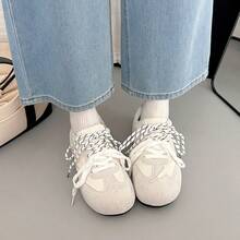 Women's Cute Embroidered Round Toe Colorblock Patchwork Casual Shoes, Lightweight Spring/Autumn Outdoor Shopping Shoes - White Gray - View 4