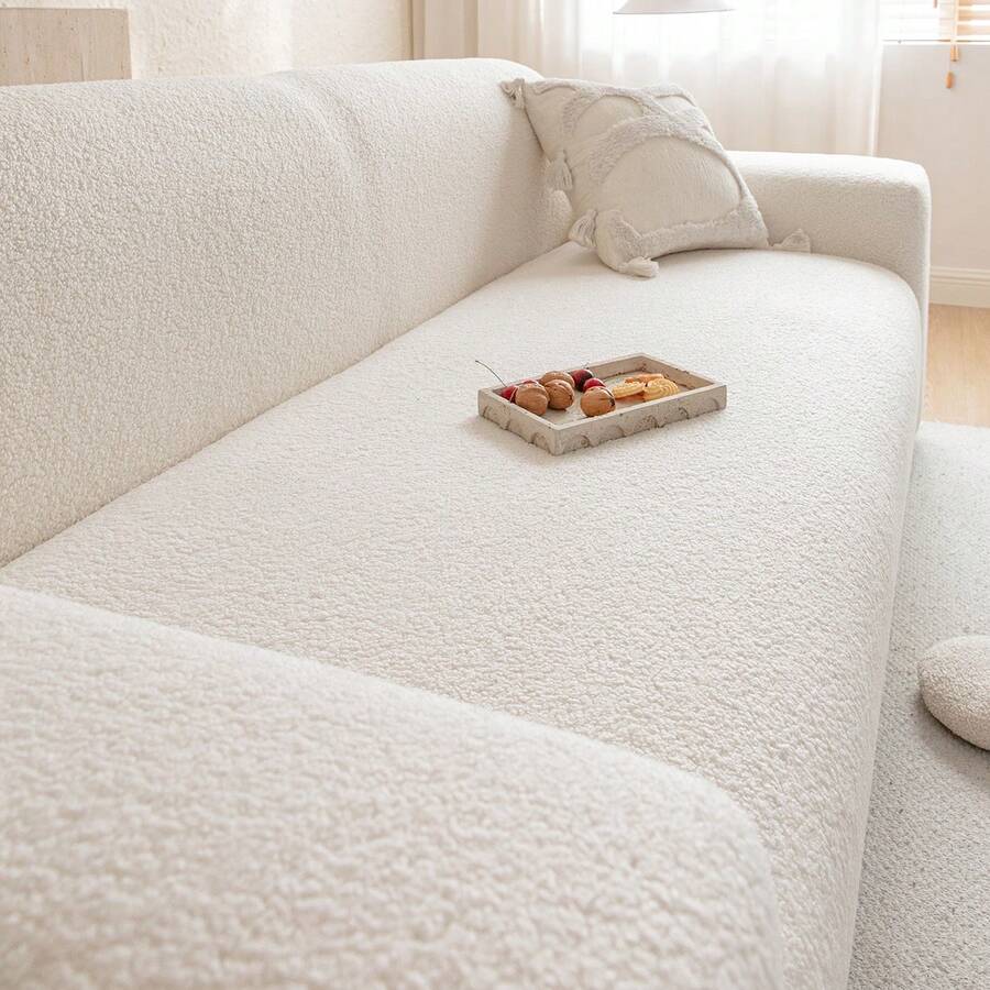 1pc Teddy Plush Sofa Cover, Non-Slip & Durable, Pet-Friendly, Fade-Resistant, Versatile, Scratch-Proof, High Elasticity, Multiple Colors, Fashionable & Comfortable, Machine Washable, Reusable, Suitable For All Seasons