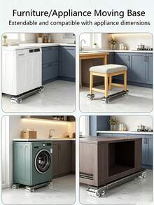 Adjustable Length Stainless Steel Appliance Moving Rack With Wheels, Locking Brake Device, Base Support, Quiet Home Foot Pads, Suitable For Moving Heavy Furniture. Bottom Equipped With Rubber Anti-Slip Pads, Easily Move Wardrobes, Refrigerators, Washing Machines, Dryers And Other Heavy Appliances. - Multicolor - View 4
