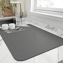 Kitchen Drain Mat, High Absorbency, Non-Slip Kitchen Mat, Suitable For Sink Side, Natural And Hygienic, Essential For Home And Kitchen Decor, Also Part Of Your Cozy Autumn/Winter Style And Christmas Decoration. - Dark Grey - View 5