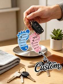 1pc Customized Foot-Shaped Acrylic Keychain, Personalized Text Date Weight Key Ring, Custom Commemorative Souvenir Gift, Suitable For Family - Multicolor - View 5