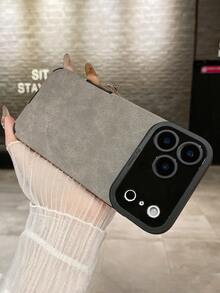 Luxury Matte Faux Leather Full Lens Protection Phone Case, Covers, Minimalist Solid Color Faux Suede Autumn/Winter Premium Business Style Phone Case, Suitable For Personal Use, Birthday Gift Choice; Compatible With IPhone Case, Compatible With IPhone 17/17 Pro/17 Pro Max, Scratch-Resistant Shockproof, Fast-Shipping Tpu Phone Cover Gift For Him Gift For Her - Light Grey - View 6