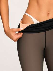 220g Fleece Lined Tights – Seamless Stitching, Faux Sheer, Warm. Suitable For Winter Sports, Yoga, Outdoor And Travel. - Black - View 4