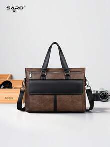 saroxi 1pc Men's Briefcase Crossbody Bag, Handheld Classic Large Capacity Laptop Bag With Compartments For Documents And Office Supplies, Business Commute, Suitable For Work, Minimalist Style, Gift For Men - Multicolor - View 15