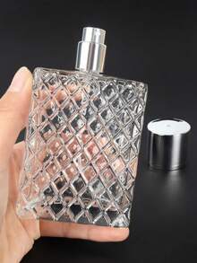 1PC 100ml/3.4oz Square Clear Glass Perfume Spray Bottle, Empty Refillable Fine Mist Atomizer, Large Capacity Portable Travel Fragrance Container - Clear - View 1