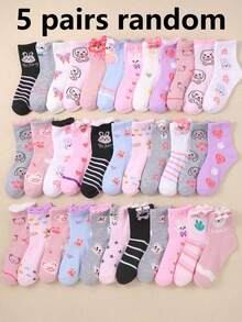20 Pairs Girls' Socks, Assorted Colors And Cute Unique Patterns Including Hearts, Bows, Rabbits, Flowers, Soft And Breathable For Daily Wear, Holiday And Party Gifts, Random Color And Style Delivery - Multicolor - View 23