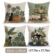 4pcs/1pc Green Plant Cat Pattern Pillow Case Without Insert, Single-Sided Printed Pillow Case, Suitable For Living Room Bedroom Home Decor, All-Season Pillow Case - Multicolor - View 17