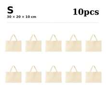 5-PCS Canvas Shoulder Tote Bag, Minimal Plain Shopper Bag For Books, Documents And Daily Essentials - Apricot - View 17