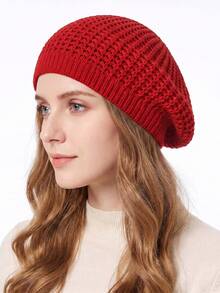 Women's Hollow Knit Beret Hat, Soft Elastic, Casual Comfortable, Warm And Lightweight, Suitable For Autumn And Winter - Multicolor - View 4