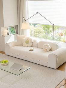ZXZGM 1pc Waffle Texture Solid Color Plush Sofa Cushion, Luxury Cream Style Sofa Cover, All-Season Use, Pet-Friendly Anti-Scratch Wear-Resistant Tear-Resistant Sofa Protector, Non-Slip Particle Bottom Machine Washable, Home Living Room Bedroom Straight L-Shaped Chaise Sectional Sofa Protective Cover, Dust-Proof Stain-Resistant Wavy Edge Solid Color Sofa Seat Cushion, Full Coverage Sofa Cover Gentle Home Decor Sofa Protection Pad, Autumn Home Textile Decoration, Fall, Autumn, Fall Decor - White - View 2