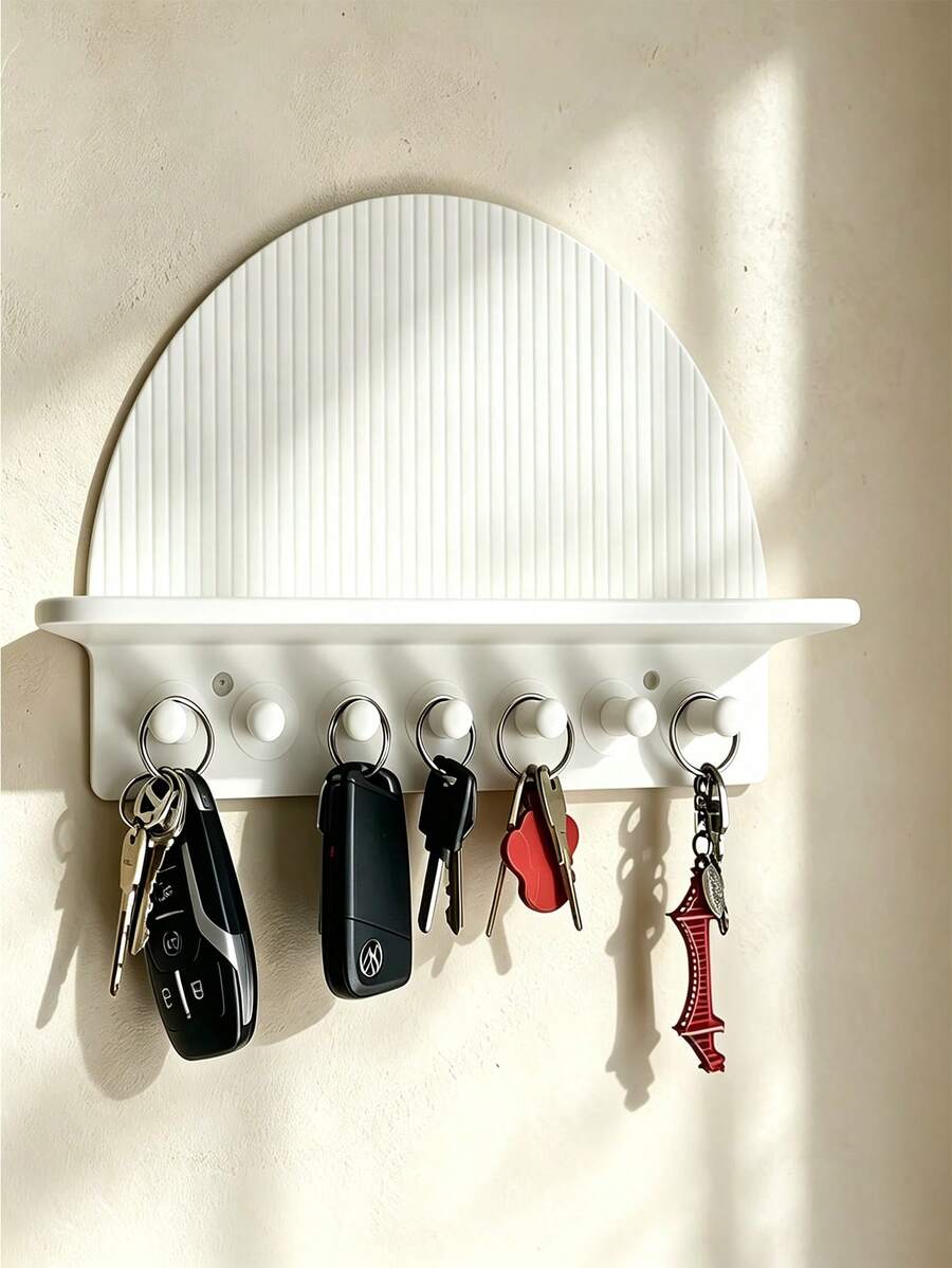 Curved Wall Mounted Storage Rack, Multi-Functional Organizer Shelf, Modern Entryway Key Hook Holder With Desktop Storage Compartment, Hallway Bedroom Office Small Item Wall Hanging Storage Rack, Entryway Key Hook Rack With Countertop Storage - Multicolor - View 1