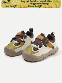 1 Pair Unisex Toddler Color Block Outdoor Hook&Loop Sneakers, Anti-Collision Anti-Slip Sole, Casual Walking Shoes(Size By Insole Cm) - Khaki - View 11