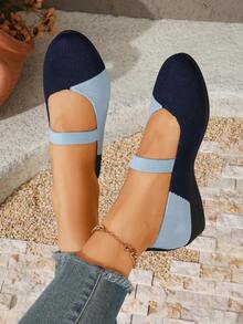 New Women's Wedge Heel Pumps, Colorblock Knit Upper, Elastic Strap, Commute & Date, Lightweight All-Season - Green - View 4