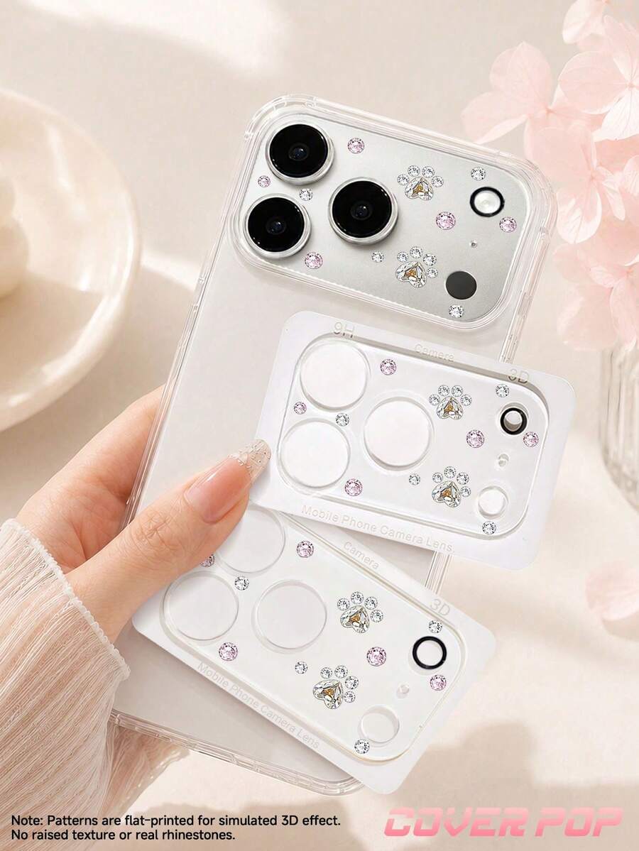 1pc Bling-Effect Paw Print Camera Lens Protector, Compatible With IPhone 18 Pro/18 Pro Max, 17 Pro/17 Pro Max, Tempered Glass Full Coverage Camera Protector, HD Clear, Anti-Scratch, Anti-Fingerprint, Case Friendly