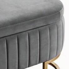 Velvet Storage Bench 130 Cm - Gold Metal Legs - Upholstered Storage Bench For Bedroom Hallway Living Room - Light Grey - View 9