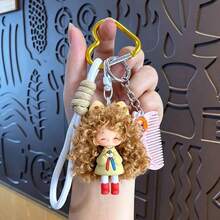 Cartoon Curly Hair Doll Keychain Pendant Cool Couple Character Charm Cute Bag Hanging Chain Creative Small Gift 1pc/2pcs,Purse Charms - Multicolor - View 12