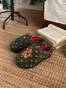 XIXITIAO Cute Christmas Doll Winter Closed‑Toe Home Slippers, Soft Sole Cozy Warm Indoor House Slippers - Green - View 7