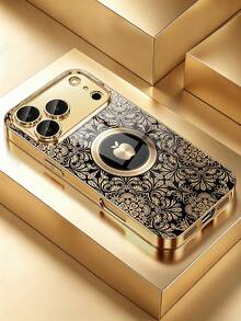 1pc New Vintage Black & Gold Mandala Pattern And Apple Design Electroplated High-Definition Glass Phone Case With Lens Protection, Compatible With IPhone 17/17Pro/17ProMax/17Air/16/16Pro/16ProMax/16Plus/15/15Plus/15Pro/15ProMax/14/14Plus/14Pro/14ProMax/13/13Pro/13ProMax/12/12Pro/12ProMax/11/11Pro/11ProMax, Shockproof, Premium Protective Cover - Multicolor - View 1