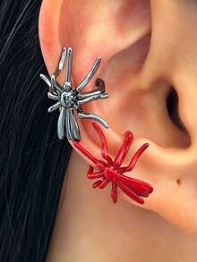 1 Pair Halloween Fashion Exquisite Versatile Personalized Unique Creative Niche Gothic Quirky Black & Red Spider Women's Ear Clips, Daily Party Commute Holiday Vacation Jewelry - Multicolor - View 7