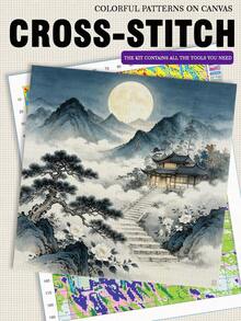 14CT Printed Cross Stitch Kit. Chinese-Style Landscapes. Relaxing DIY For Adult Beginners. Includes Cloth, Needles, Threads & Chart. Handmade Wall Art Decor Gift. 40x40cm/15.7x15.7in. - 14CT-40X40CM - View 13