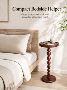 1pc Minimalist Round Solid Wood Coffee Side Table, Tea Table, Portable Multi-Functional Storage Wooden Table, Service Table, Can Be Used As Candle Holder, Plant Stand, Suitable For Living Room, Bedroom, Sofa Side, Coffee Corner, Balcony, Garden, Fits Various Home Decor Styles - Multicolor - View 2