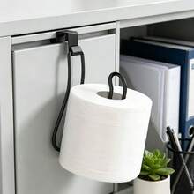 Over‑Cabinet Paper Towel Holder, No‑Drill Metal Roll Tissue Rack, Hanging Paper Roll Dispenser For Kitchen Bathroom Cabinet Door - B-Black - View 1