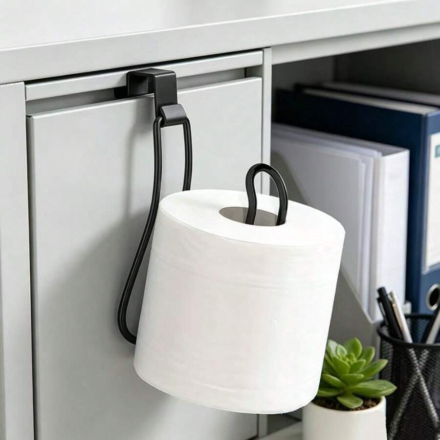 Over‑Cabinet Paper Towel Holder, No‑Drill Metal Roll Tissue Rack, Hanging Paper Roll Dispenser For Kitchen Bathroom Cabinet Door - B-Black - View 1