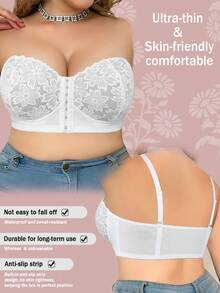 mimilemon Women's Plus Size White Lace Strapless Bra - Comfortable, Breathable, Front Closure, Detachable Straps & Multiway Wear - White - View 5