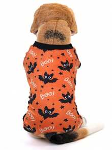 1pc Halloween Print Pet Pajamas, Small/Medium Bat Print Dog Clothes - Multicolor - View 6