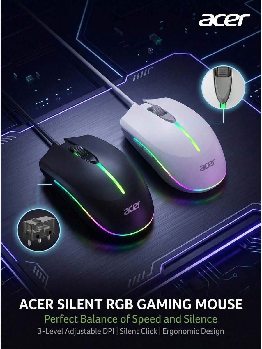Acer OMW020 USB有線滑鼠 商務辦公人體工學 靜音光電 男女通用 遊戲通用 - 查看 1