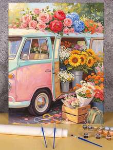 1件數字油畫花車，手工畫布藝術，適合成人初學者，DIY無框數字油畫，居家牆面裝飾禮物 - B - 查看 2