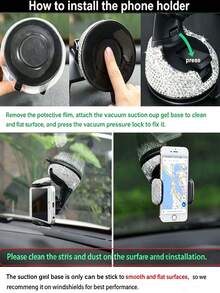 Adjustable Sparkling Sequin Full Rhinestone Suction Cup 360° Adjustable Crystal Car Phone Holder, Bling Car Phone Holder,Crystal Auto Dashboard Air Vent Cell Phone Mount, Universal Car Phone Holder Mount For Windshield, Dashboard And Air Vent, Car Accessories Spring Gift - Multicolor - View 9