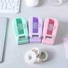 1 buah (Model & Warna Acak) Dispenser Selotip Portabel Lucu, Alat Tulis Kantor Rumah Pelajar, Kotak Penyimpanan Selotip Kantor, Aksesori Meja Kreatif, Pemotong Selotip Washi - Set - View 3