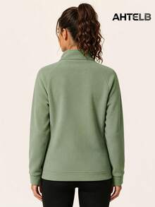 AHTELB Women's Solid Color Fleece Jacket, Women's Autumn/Winter Fleece Jacket, Women's Raglan Sleeve Fleece Jacket, Suitable For Girlfriend's Autumn Outfit - Green - View 3
