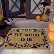 1pc "Witch Here" Magic Doormat, Plush Material, 0.4 Inch Thick, 1.28 Lbs, Brown Base With Black Stars And Spell Design, Suitable For Halloween - Apricot - View 4
