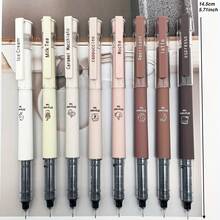 6pcs Coffee Theme Liquid Quick-Dry Black Neutral Pens, Anti-Bleed Soft Feel Pens, Suitable For Note-Taking, Drawing, School And Office Supplies, Back To School Essential - Multicolor - View 2
