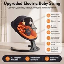 Portable Bluetooth Baby Swing,Electric Baby Bouncer 5‑Speed,12 Melodies Remote Control,Max 20 Lbs,Orange - US A Type Plug(110-127V) - View 3