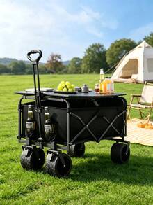 1 Piece Camping Trolley, Large Capacity And Strong Load-Bearing Capacity, Foldable For Space Saving; Equipped With Universal Wheels And Retractable Pull Rod, Portable For Outdoor Use - Multiple Specifications - View 1