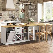 360° Rotating Kitchen Island With 120–223 Cm Storage, Removable Wine Rack, Trash Can Holder, And Side Snack Shelves, White/Black - White - View 3