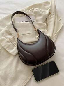 1pc Crescent-Shaped PU Leather Shoulder Bag, Fashion Minimalist Solid Color Women's Underarm Bag, All-Season Style, Minimalist Solid Color Shoulder Bag - Multicolor - View 3