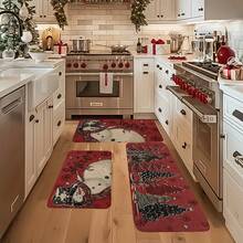 1/2/3pcs Christmas Theme Kitchen Rug, Flannel Kitchen Rug Comfortable Soft Absorbent Non-Slip Machine Washable With Non-Slip Backing Suitable For Multiple Scenes Entrance Living Room Bedroom Kitchen Dining Room Bathroom Laundry Room Hallway Christmas Holiday Decoration Home Mat - Multicolor - View 5