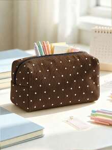 Campus Style Polka Dot Pencil Case/Stationery Storage Bag - Multi-Functional Large Capacity Design, Suitable For Storing Office Supplies, Creative Multi-Purpose Pen Box, Or Portable Travel Makeup Bag, Ideal For Students And Adults Daily Use. Stripe Direction And Polka Dot Density Random - Multicolor - View 2