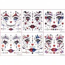 3/2/1pc Random Style Realistic Clown Face Tattoo Stickers, Long-Lasting All-Night Halloween Party Makeup, Non-Smudging Face Stickers - Multicolor - View 5