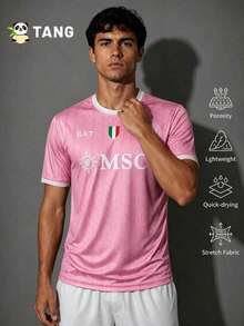 Italian Naples Style Men's Football Jersey & Lightweight Soft Crew Neck Sports Top & Match, Training, Daily Wear, Gift & World Cup - Pink - View 2