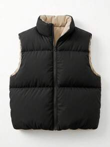 Women's Padded Sleeveless Vest With High Neck, Front Zip Closure, Adjustable Drawstring Hem, Warm Lightweight, Casual Winter Outerwear - Black - View 2