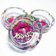 Sexy Red Lips Creative Design Fashion Glass Ashtray, 3.34 Inch Transparent Round Ashtray, Perfect For Home, Hotel And Bar Use, Decorative Ashtray, Gift For Friends - Colorful - View 7