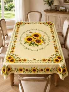 1PC Sunflower Butterfly Table Skirt, Vintage Floral Polyester Tablecloth For Indoor Outdoor Dining Kitchen Garden Patio Spring Summer Party Picnic Home Decor - A - View 11