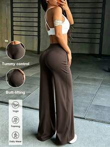 2PCS High Waist Butt Lifting Wide Leg Yoga Pants, Women Tummy Control Stretch Workout Leggings - Multicolor - View 3